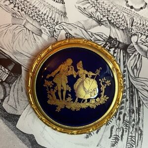 Vintage Limoges Painted 'Courting Couple' Porcelain Brooch